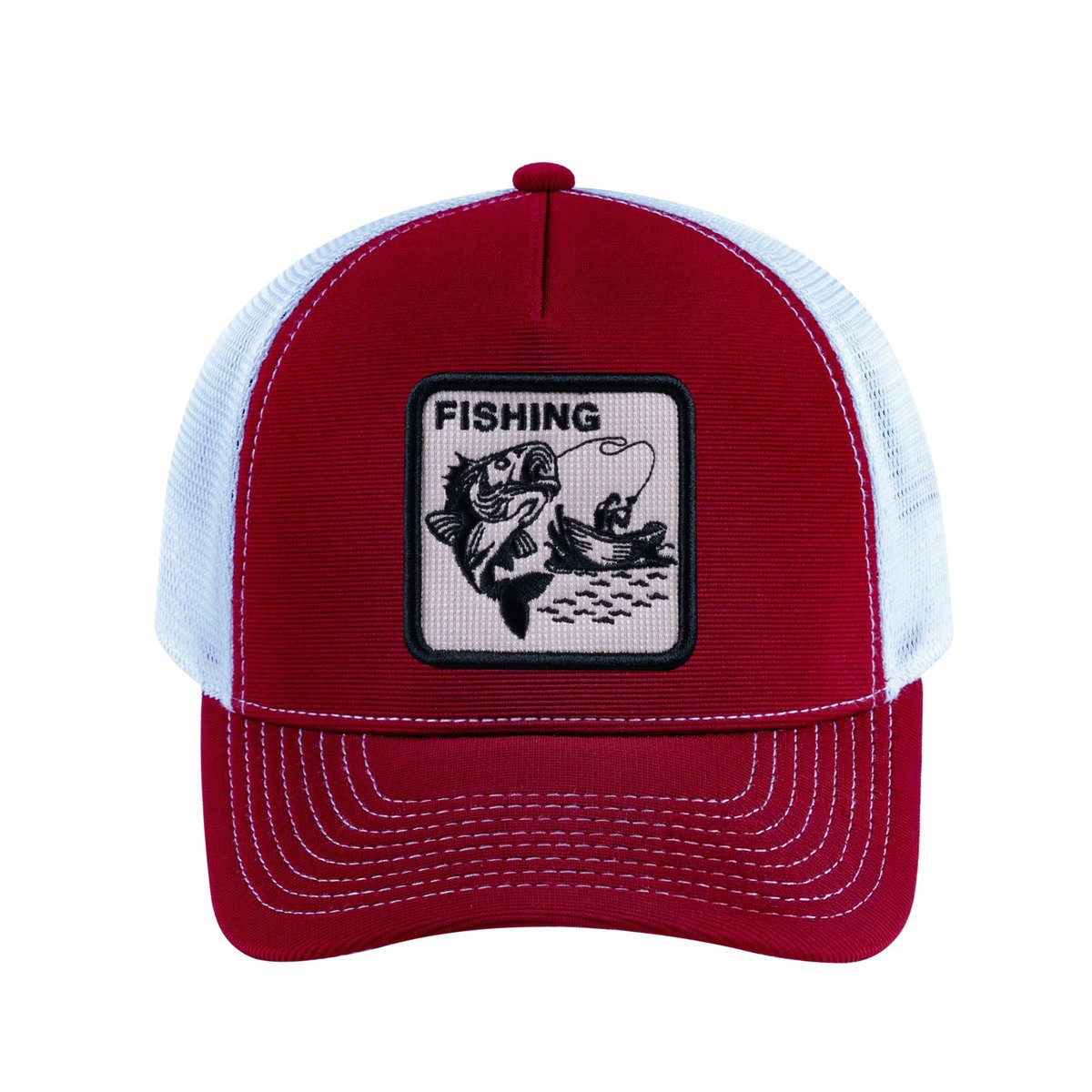 Fishing V2 5-Panel Trucker Hat with Burgundy front and White back