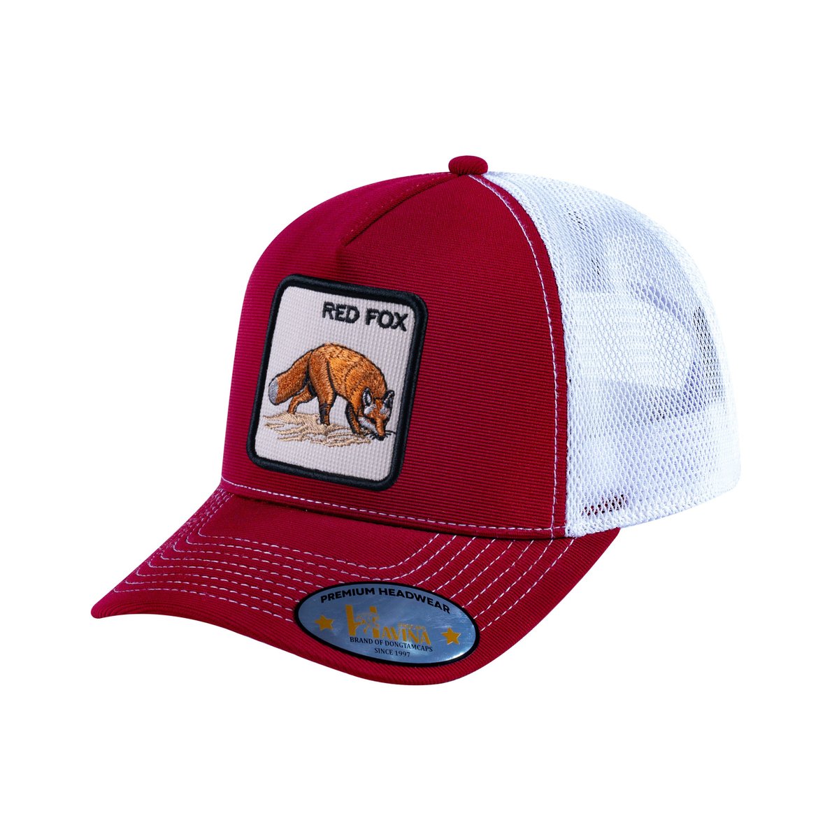 Red Fox V2 5-Panel Trucker Hat with Burgundy front and White back