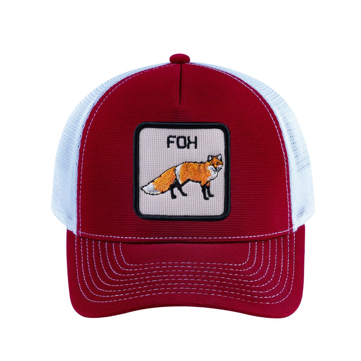 Fox V2 5-Panel Trucker Hat with Burgundy front and White back