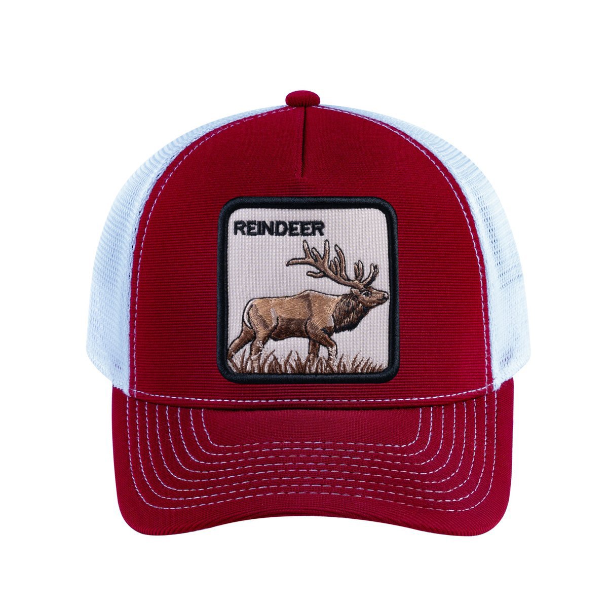 Reindeer V2 5-Panel Trucker Hat with Burgundy front and White back