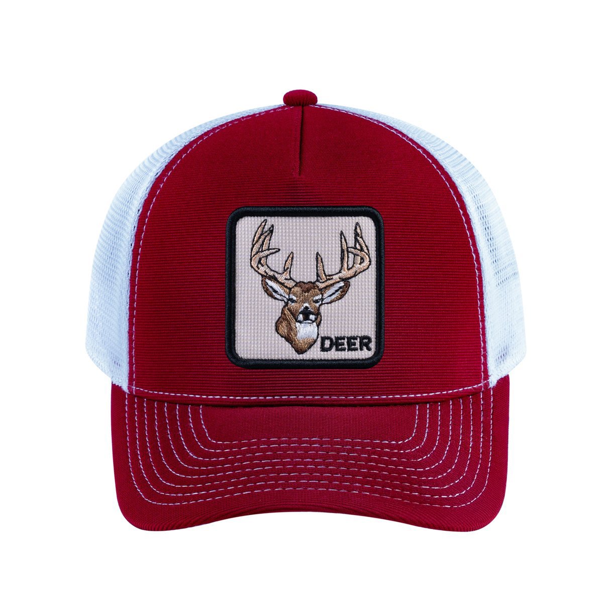 Deer V2 5-Panel Trucker Hat with Burgundy front and White back