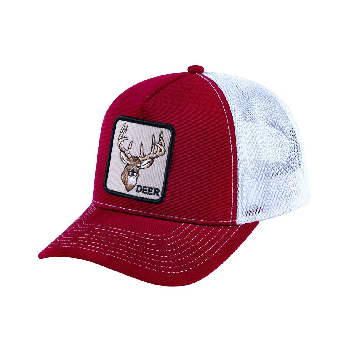 Deer V2 5-Panel Trucker Hat with Burgundy front and White back