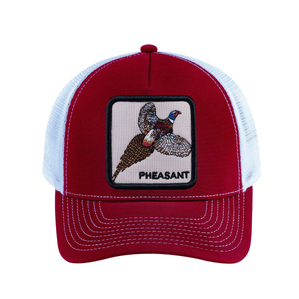 Pheasant V2 5-Panel Trucker Hat with Burgundy front and White back