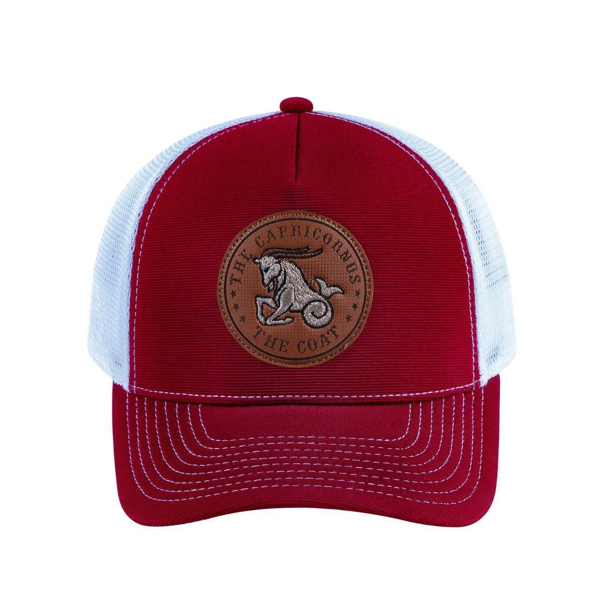 Capricorn Zodiac V2 5-Panel Trucker Hat with Burgundy front and White back