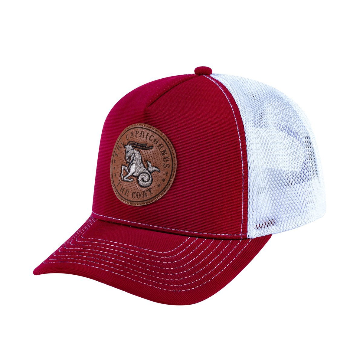 Capricorn Zodiac V2 5-Panel Trucker Hat with Burgundy front and White back