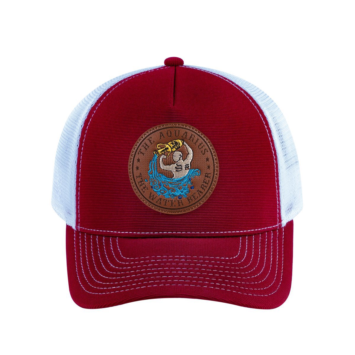 Aquarius Zodiac V2 5-Panel Trucker Hat with Burgundy front and White back