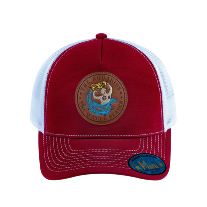 Aquarius Zodiac V2 5-Panel Trucker Hat with Burgundy front and White back