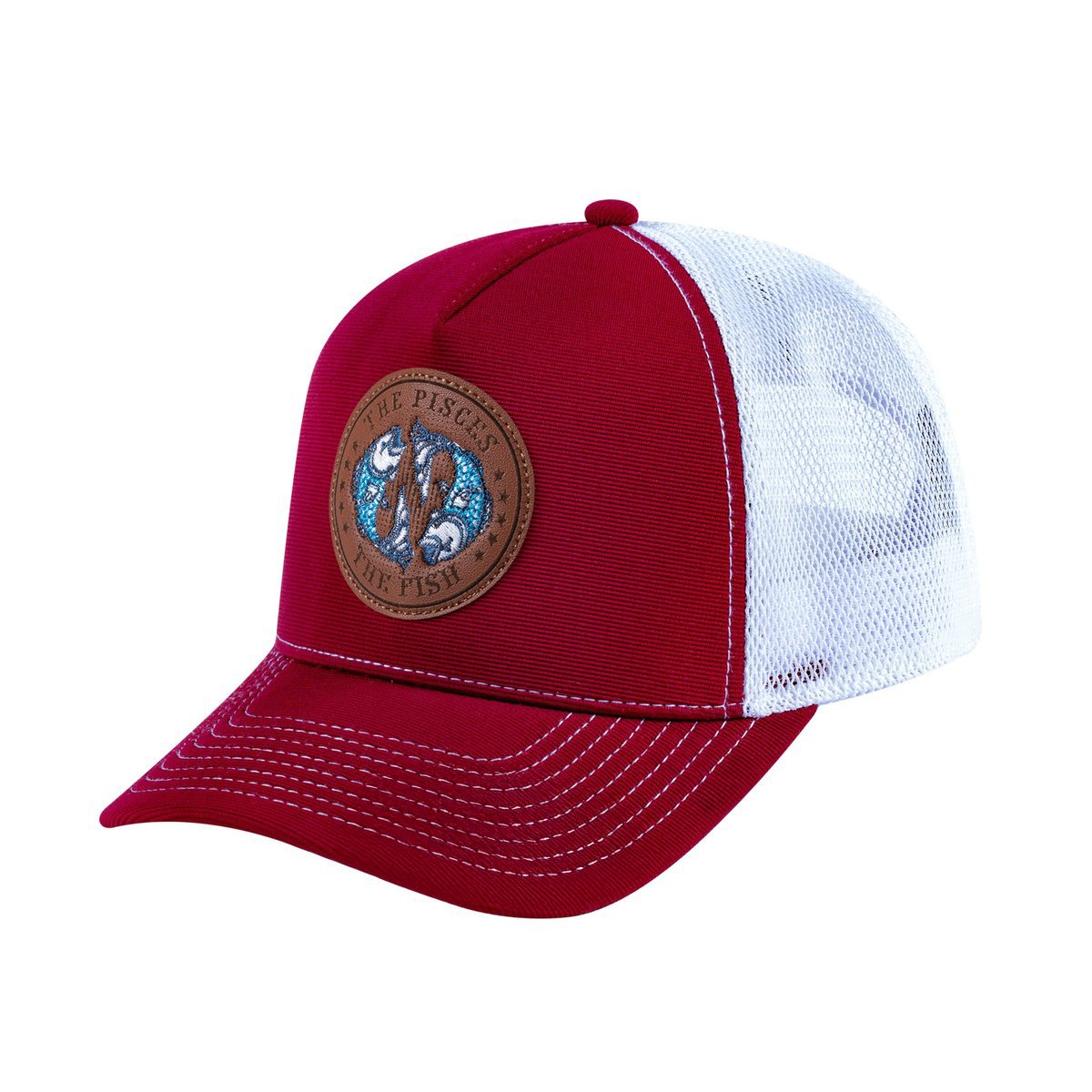 Pisces Zodiac V2 5-Panel Trucker Hat with Burgundy front and White back