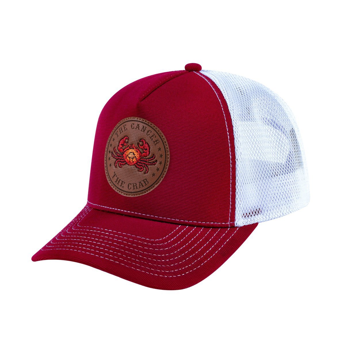 Cancer Zodiac V2 5-Panel Trucker Hat with Burgundy front and White back