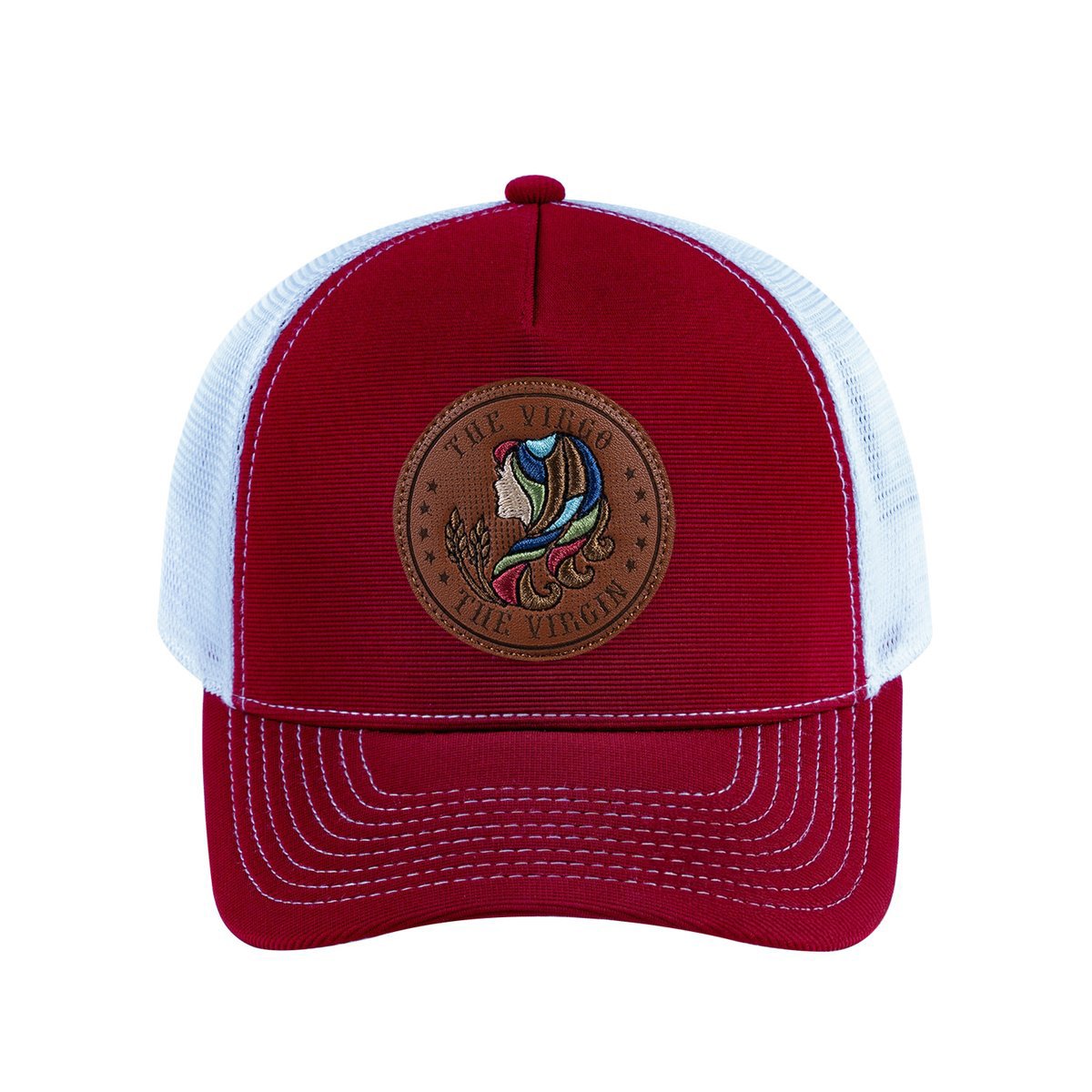 Virgo Zodiac V2 5-Panel Trucker Hat with Burgundy front and White back