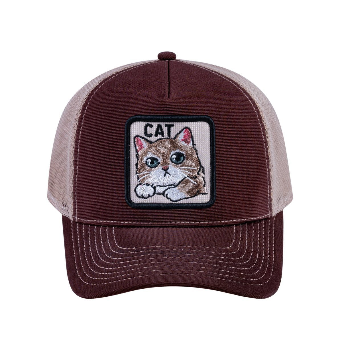 Cat V2 5-Panel Trucker Hat with Dark Brown front and Khaki back
