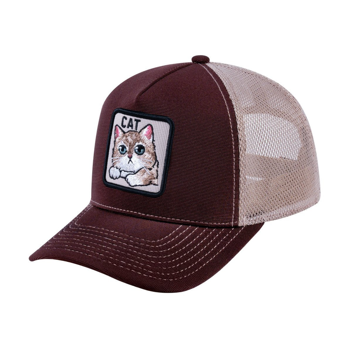 Cat V2 5-Panel Trucker Hat with Dark Brown front and Khaki back