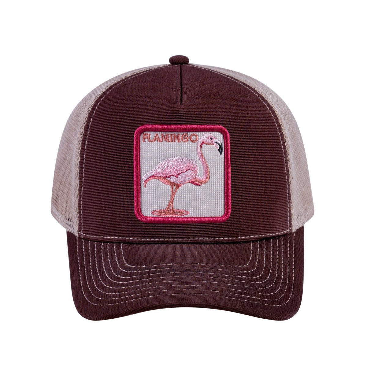 Flamingo V2 5-Panel Trucker Hat with Dark Brown front and Khaki back