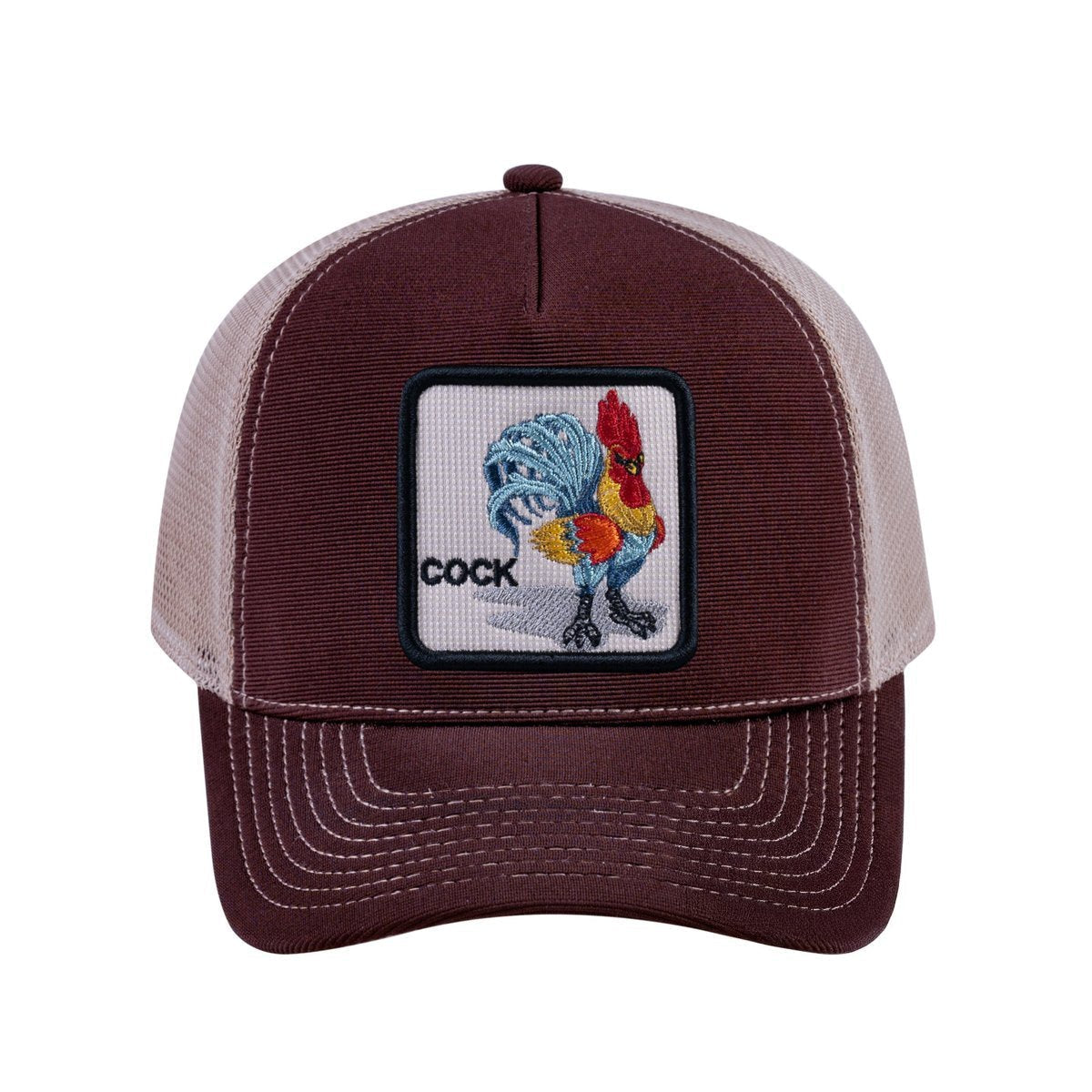Chicken V2 5-Panel Trucker Hat with Dark Brown front and Khaki back