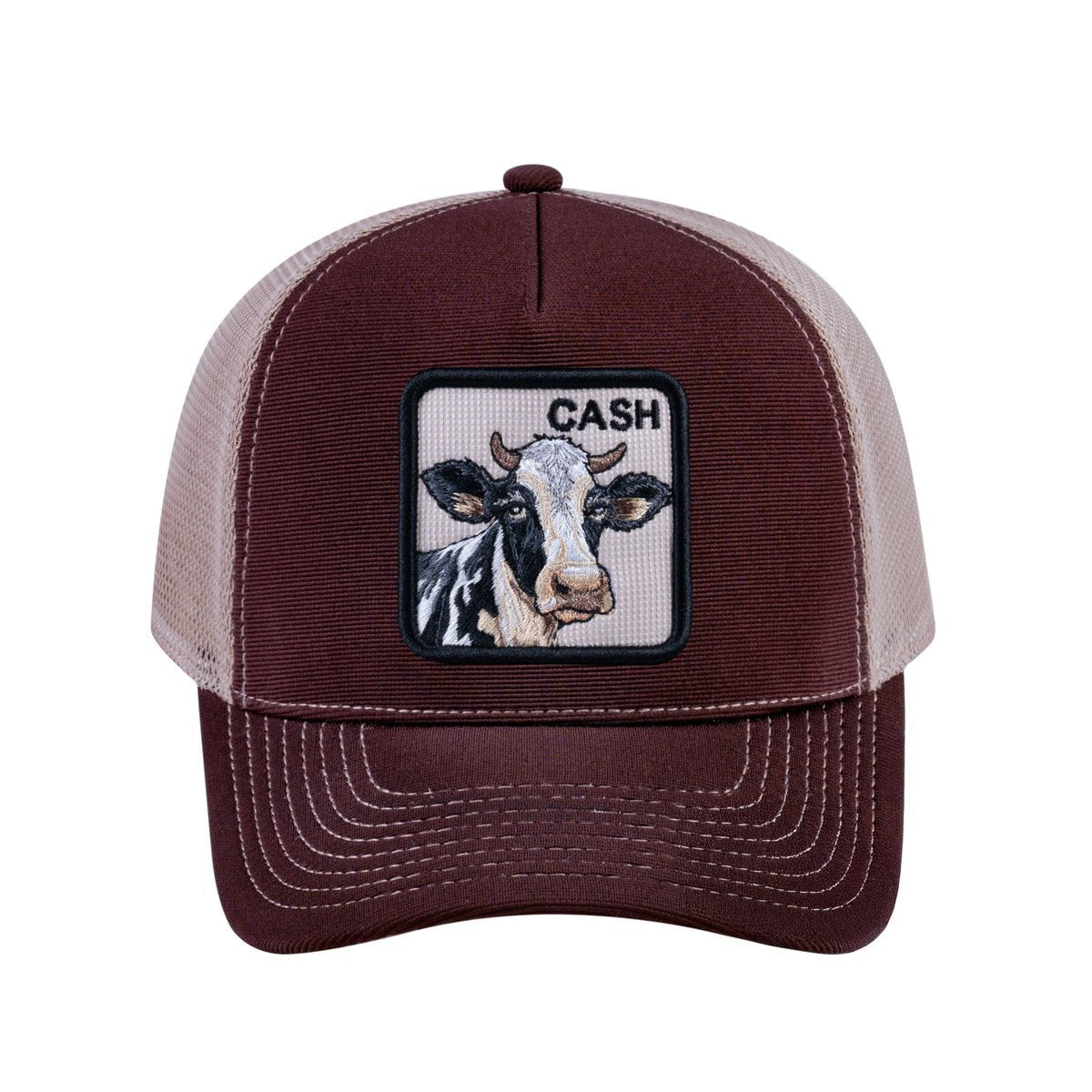 Cow V2 5-Panel Trucker Hat with Dark Brown front and Khaki back