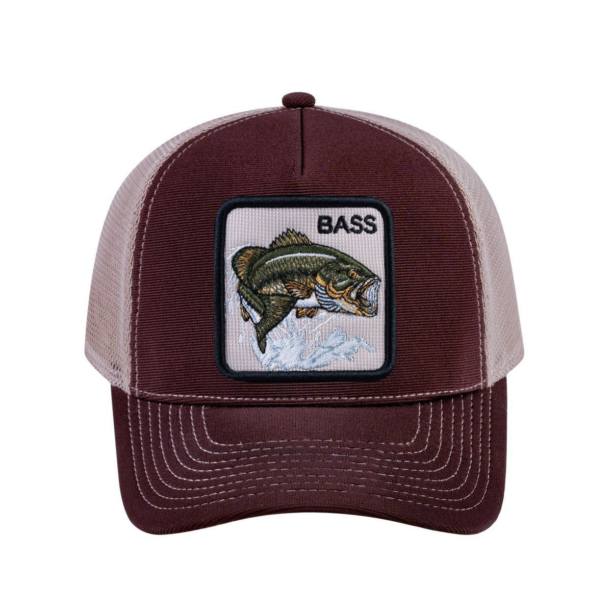 Bass V2 5-Panel Trucker Hat with Dark Brown front and Khaki back