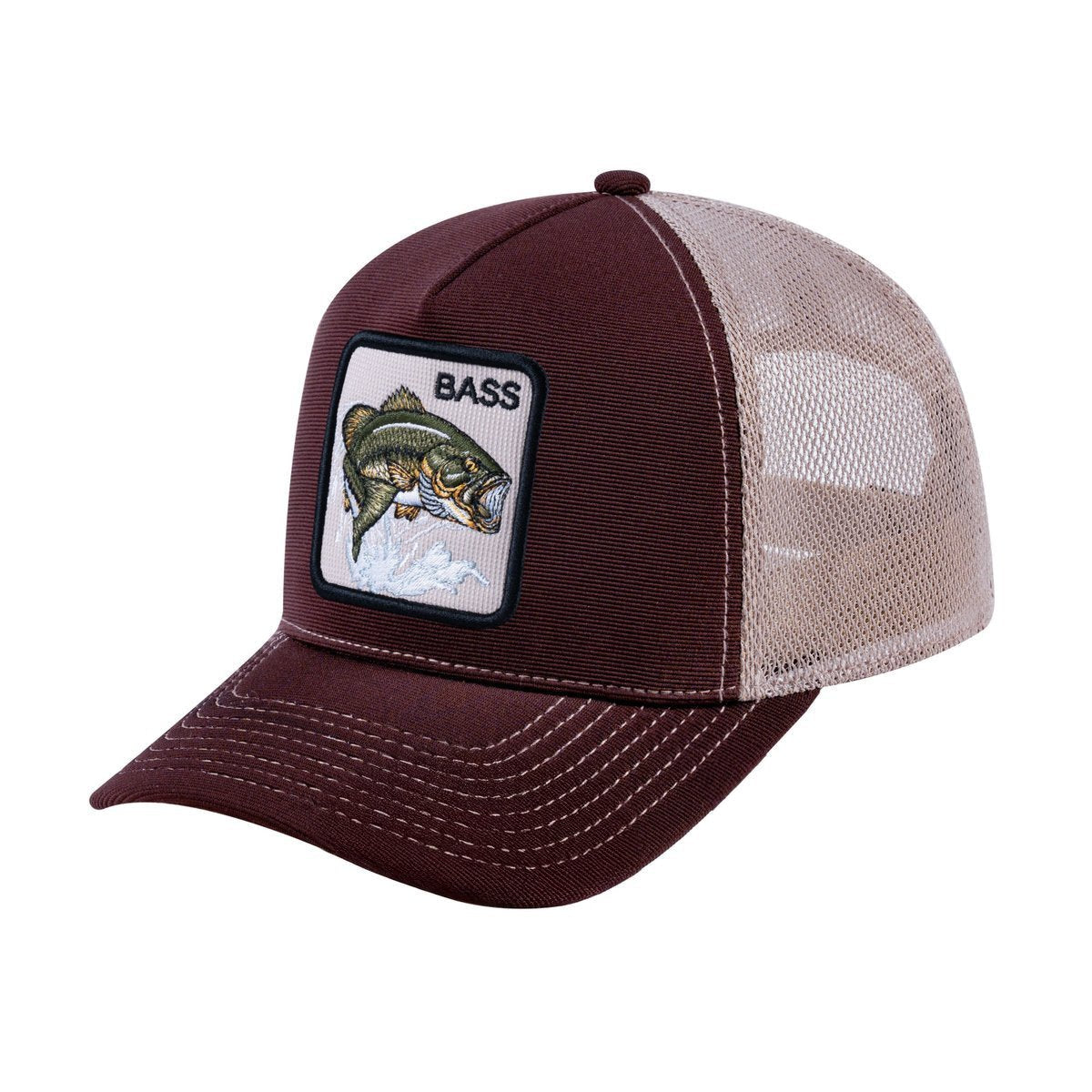 Bass V2 5-Panel Trucker Hat with Dark Brown front and Khaki back