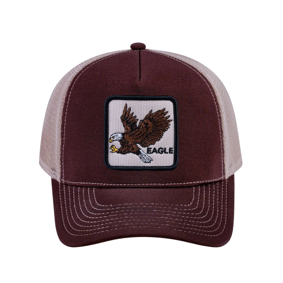 Eagle V2 5-Panel Trucker Hat with Dark Brown front and Khaki back