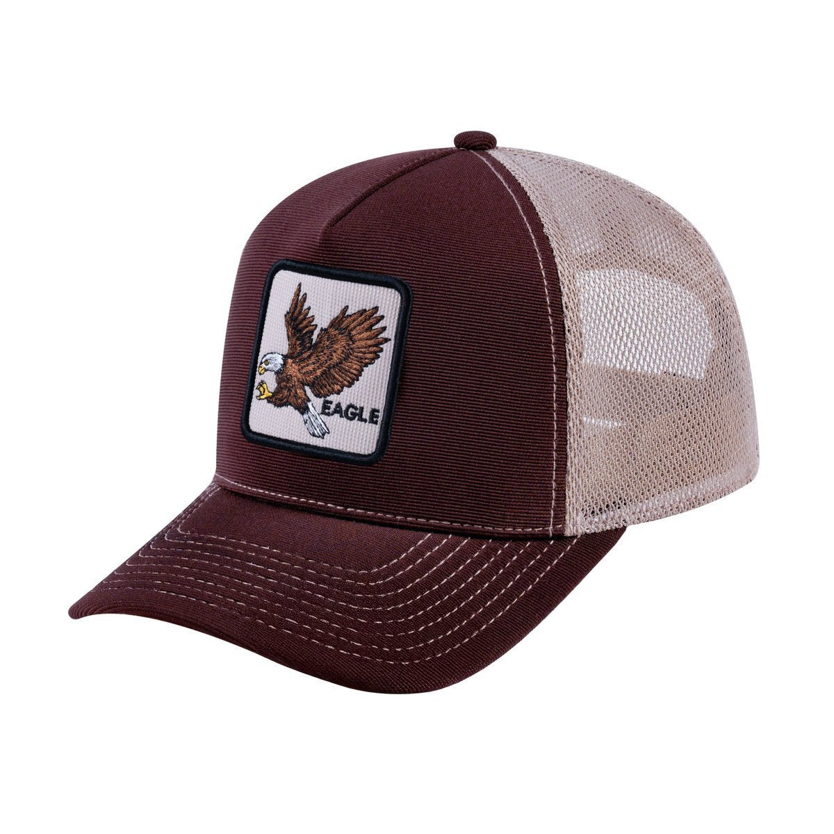 Eagle V2 5-Panel Trucker Hat with Dark Brown front and Khaki back
