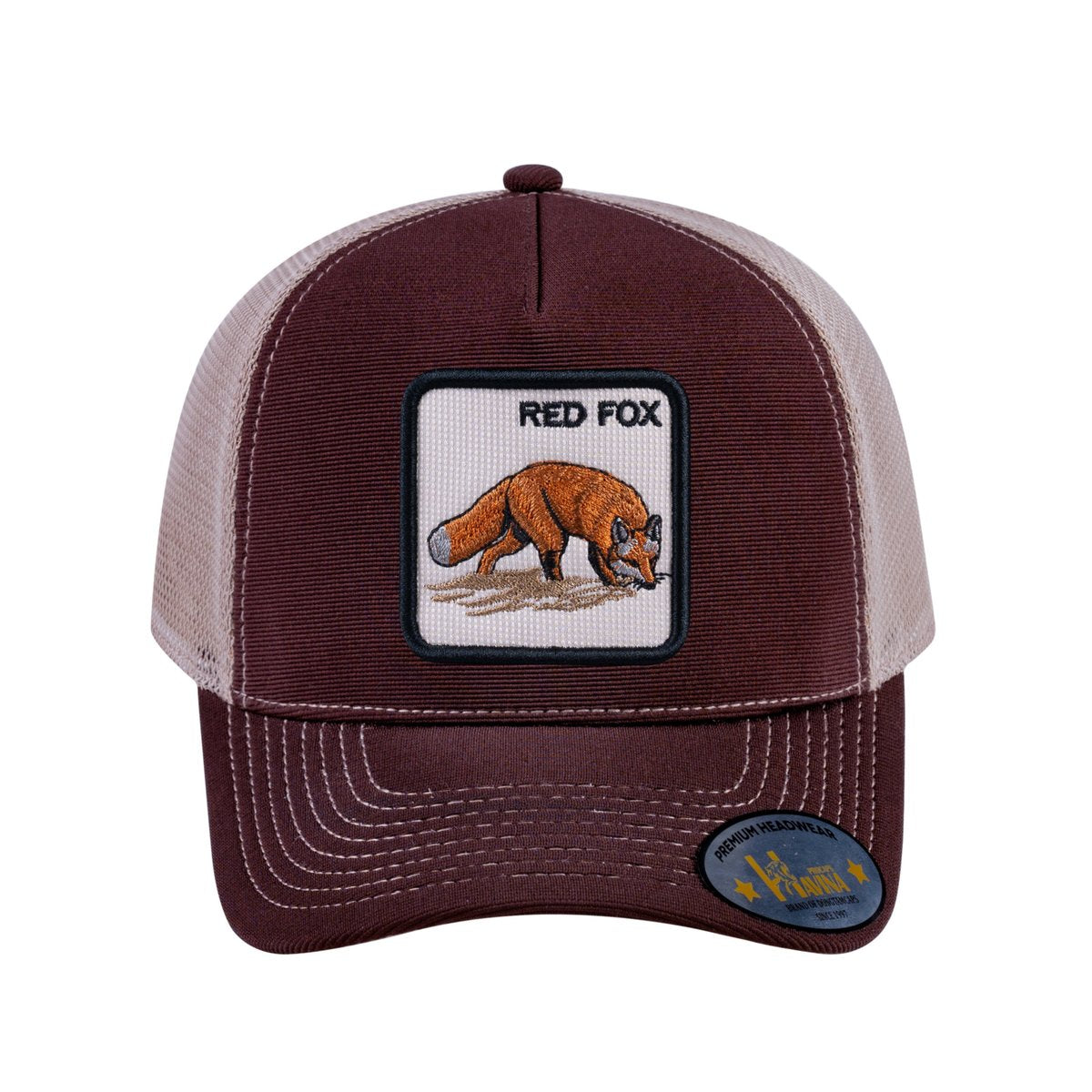 Red Fox V2 5-Panel Trucker Hat with Dark Brown front and Khaki back