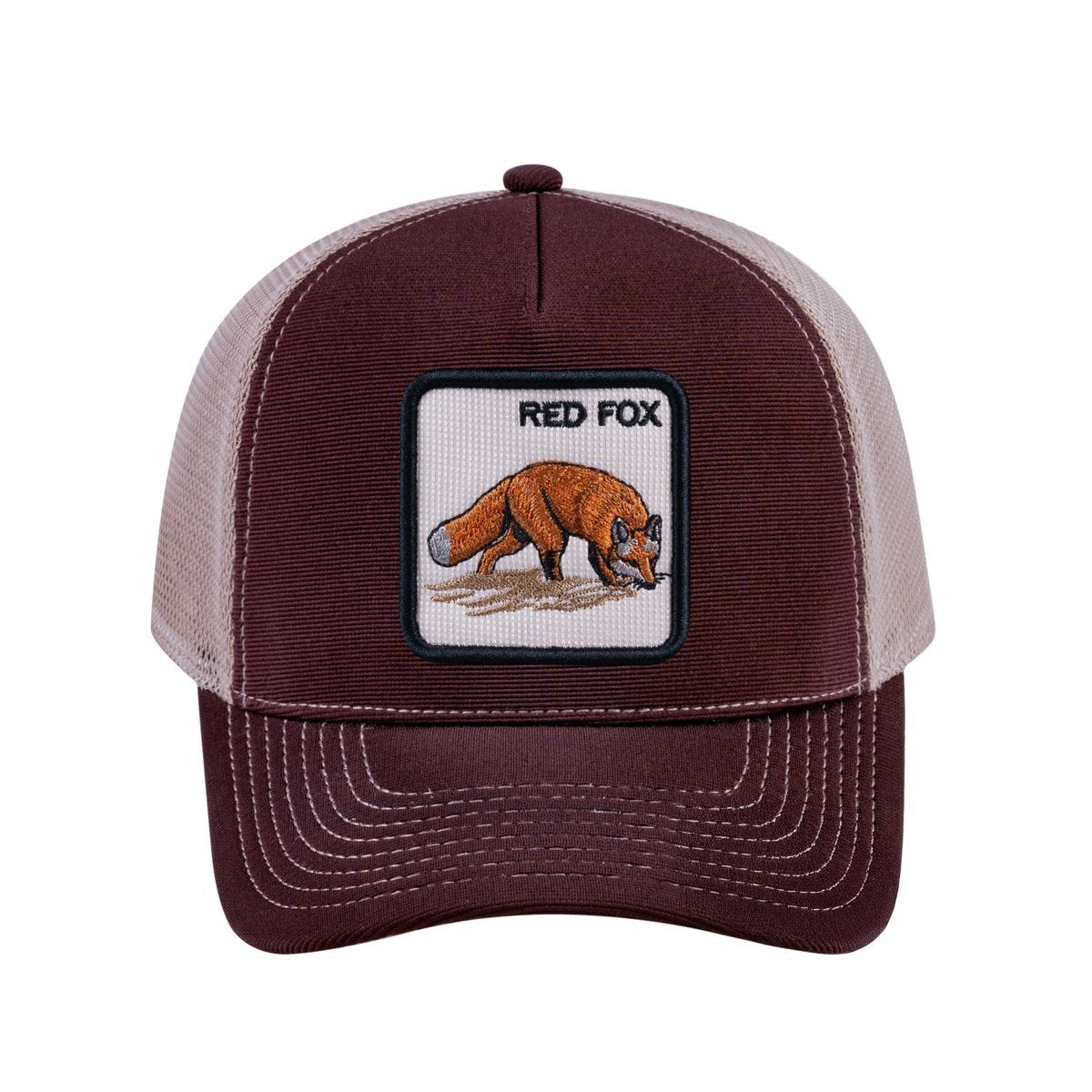 Red Fox V2 5-Panel Trucker Hat with Dark Brown front and Khaki back