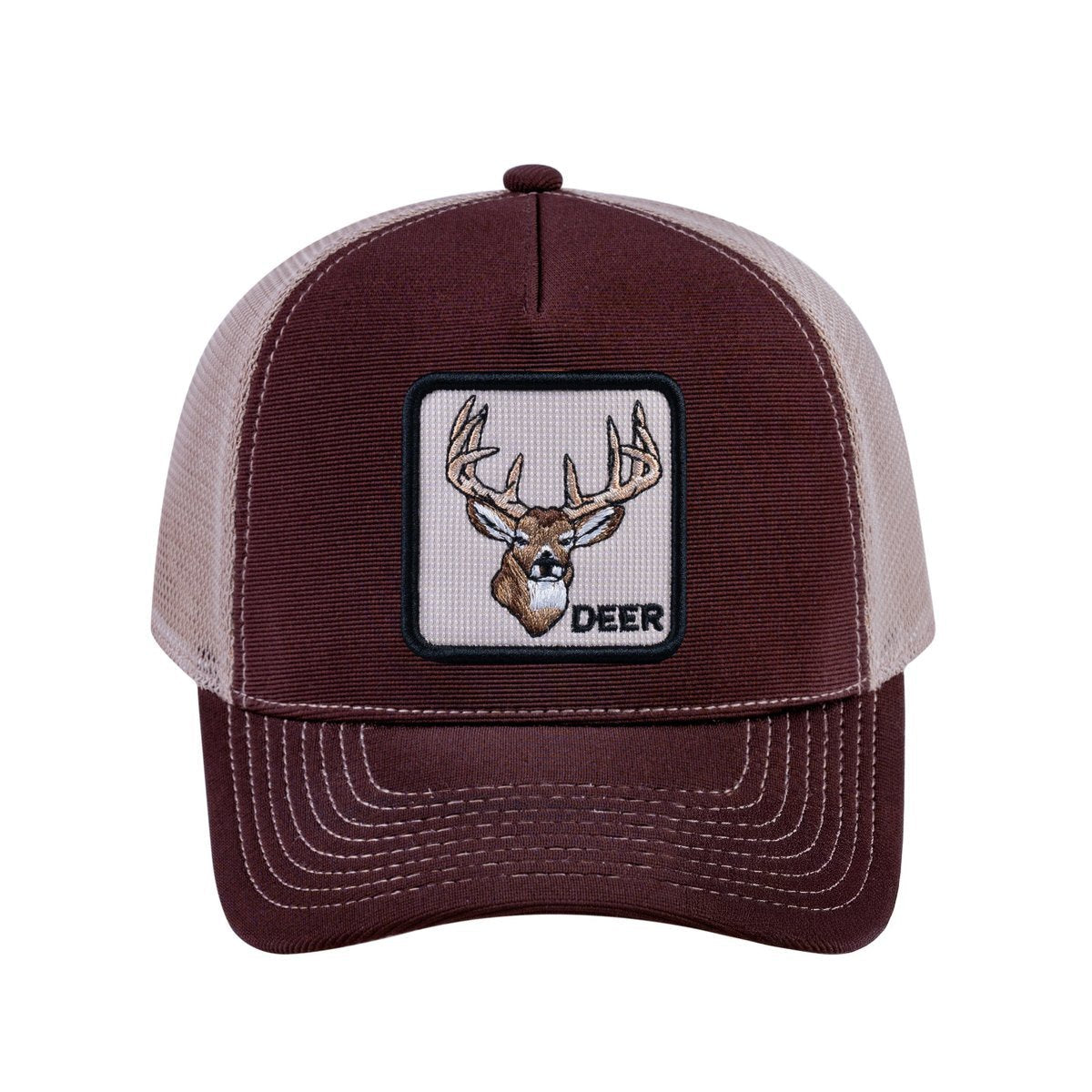 Deer V2 5-Panel Trucker Hat with Dark Brown front and Khaki back