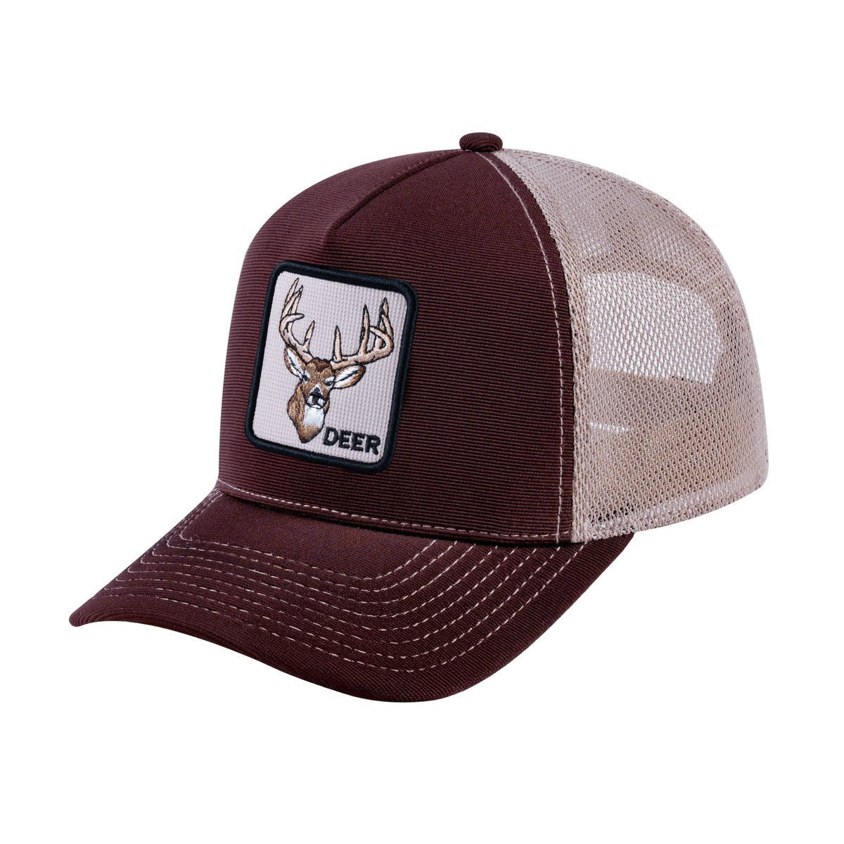 Deer V2 5-Panel Trucker Hat with Dark Brown front and Khaki back