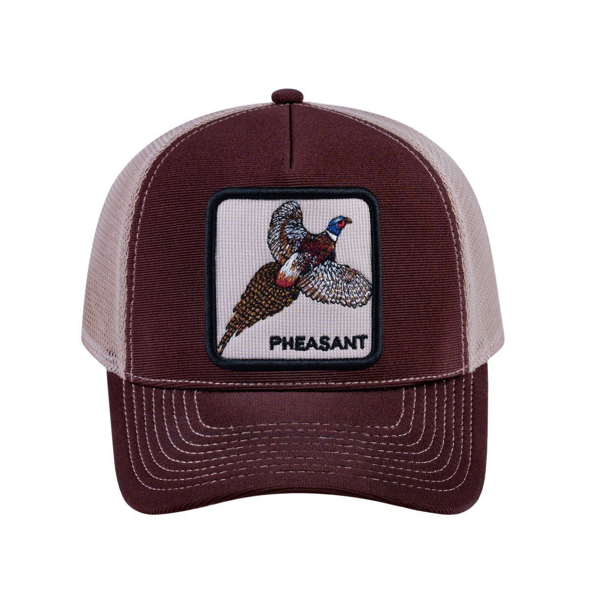 Pheasant V2 5-Panel Trucker Hat with Dark Brown front and Khaki back