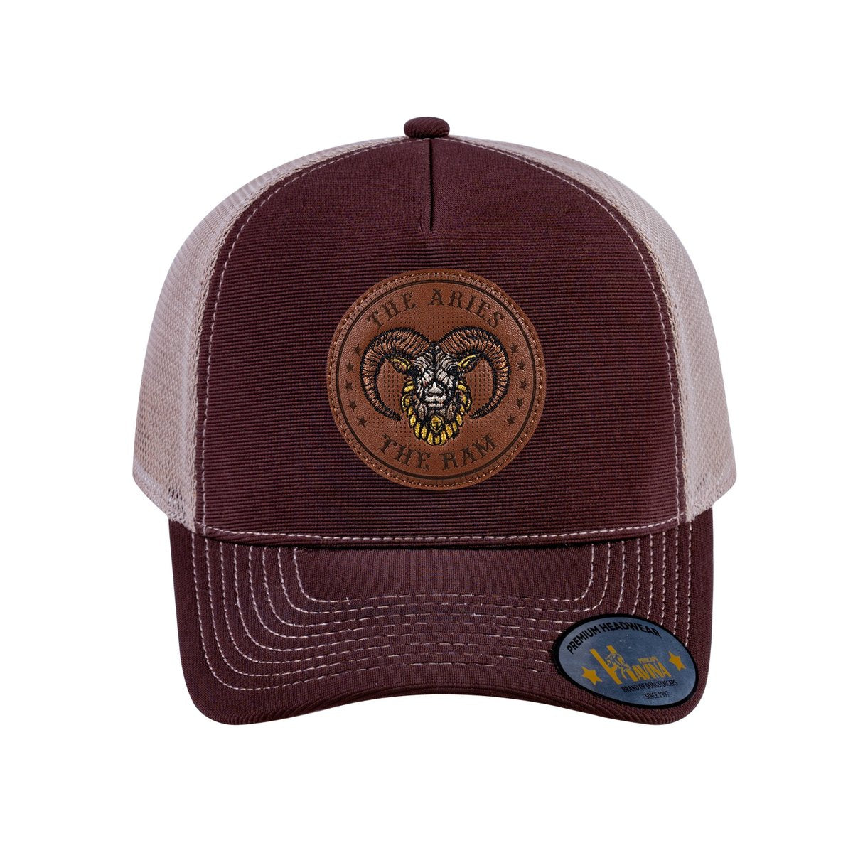 Aries Zodiac V2 5-Panel Trucker Hat with Dark Brown front and Khaki back
