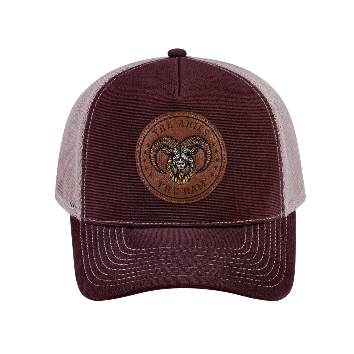 Aries Zodiac V2 5-Panel Trucker Hat with Dark Brown front and Khaki back