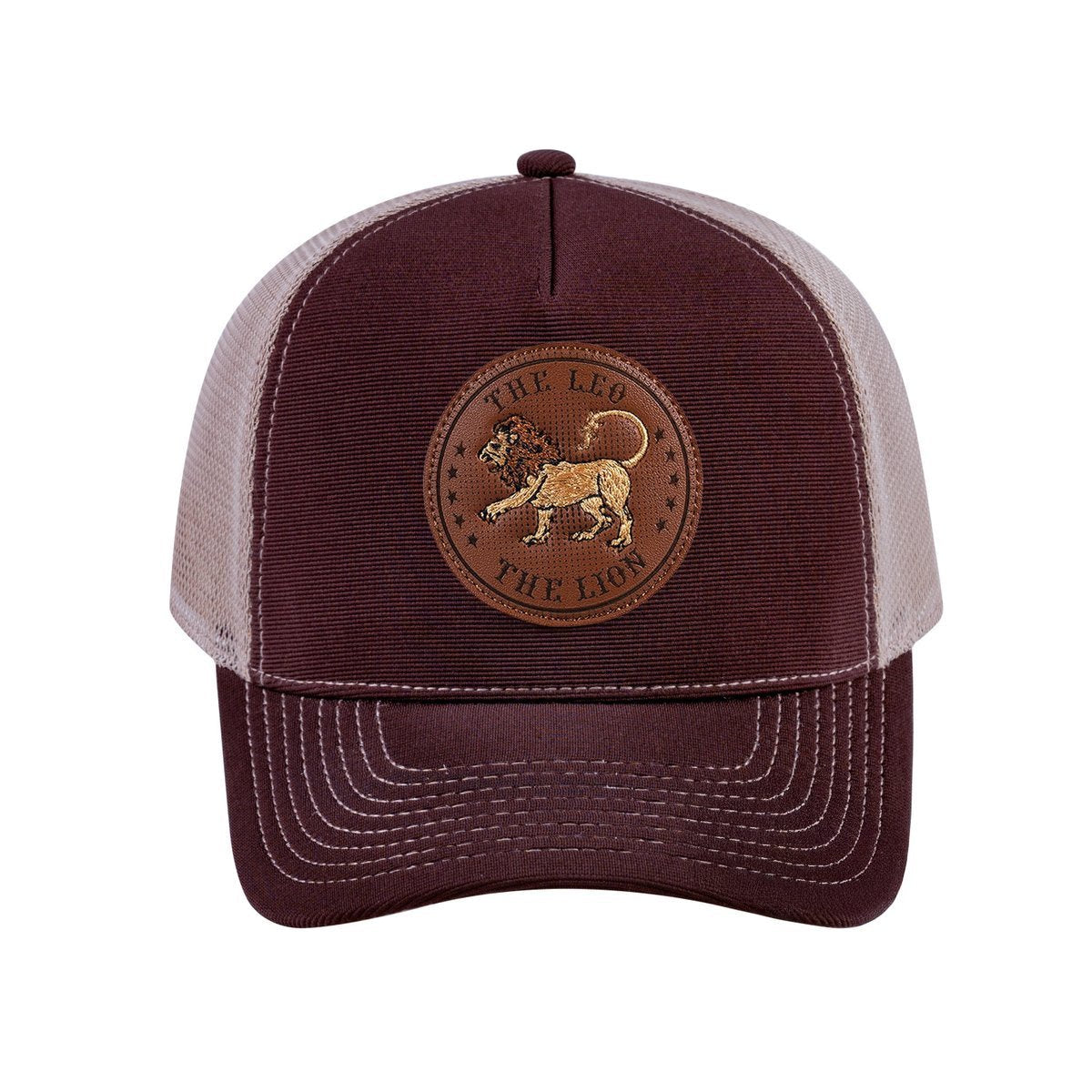 Leo Zodiac V2 5-Panel Trucker Hat with Dark Brown front and Khaki back