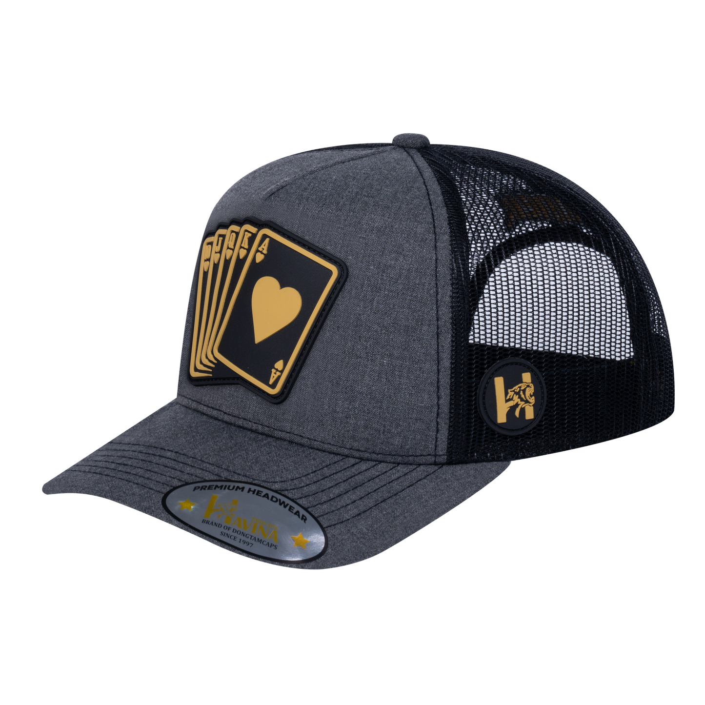 Poker 10JQKA 5-Panel Trucker Hat - Dark Grey Heather front / Black back / POKER1