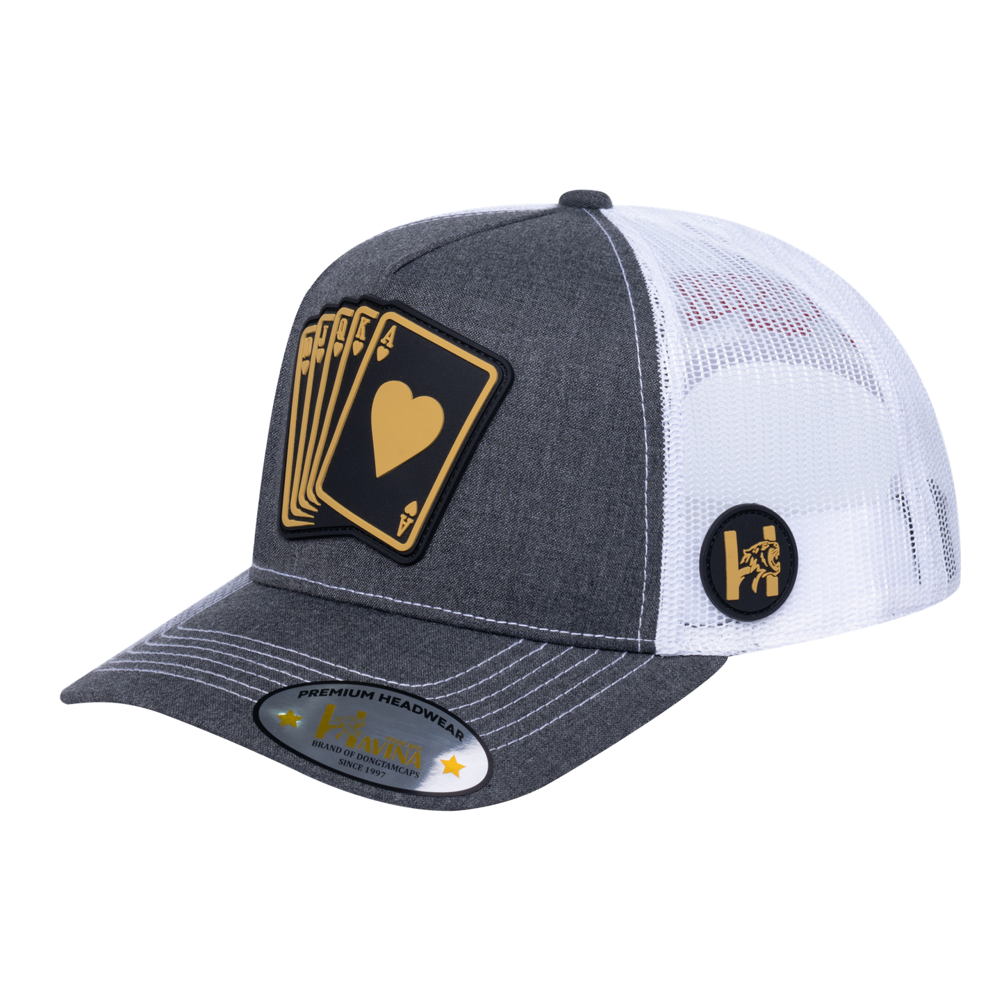 Poker 10JQKA 5-Panel Trucker Hat - Dark Grey Heather front / White back / POKER1