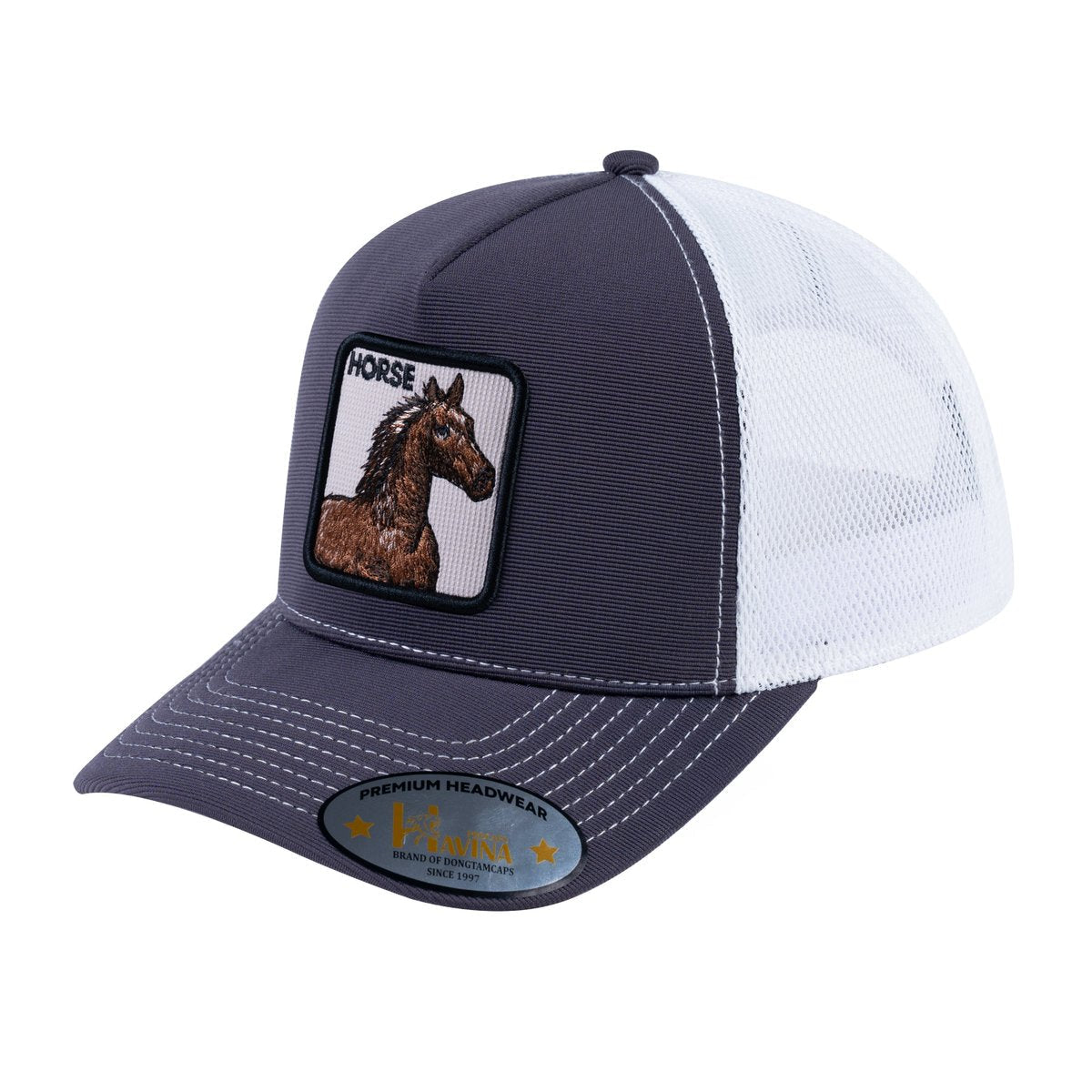 Horse V2 5-Panel Trucker Hat with Dark Grey front and White back