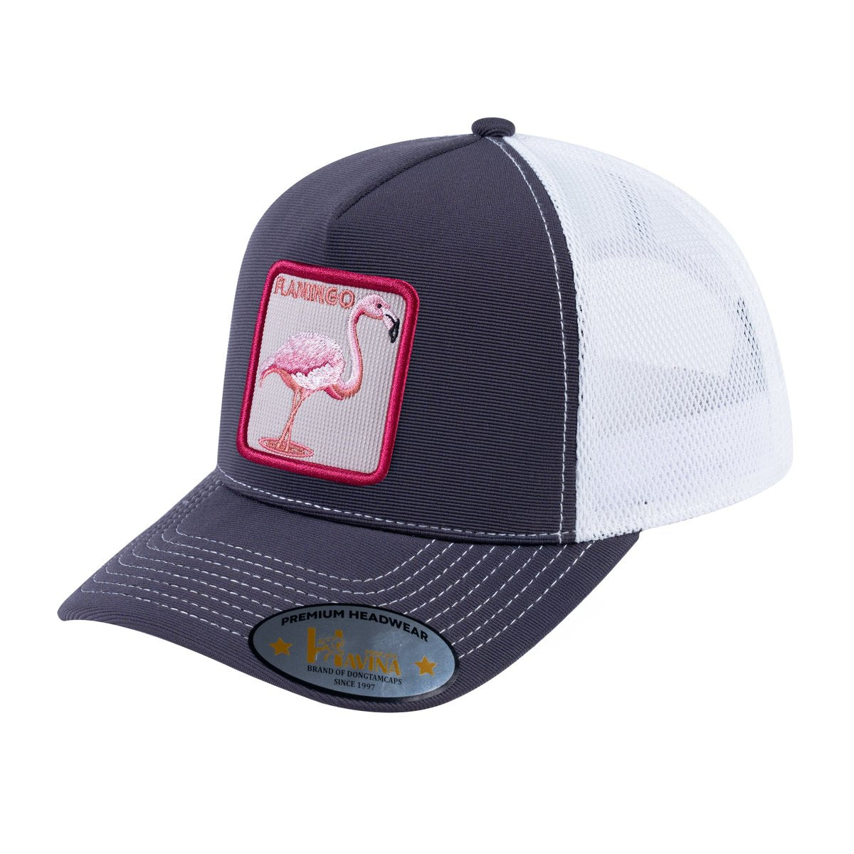 Flamingo V2 5-Panel Trucker Hat with Dark Grey front and White back
