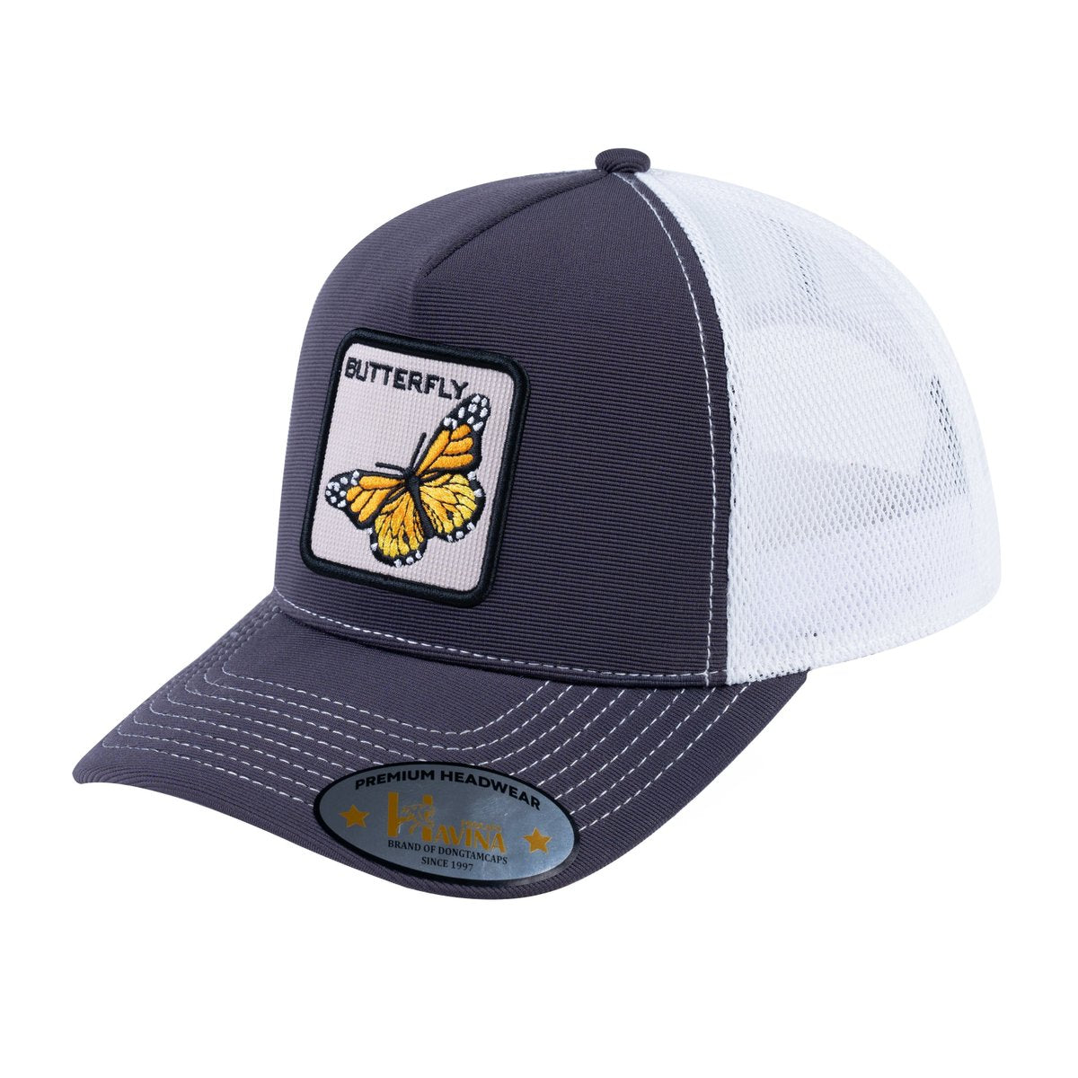 Butterfly V2 5-Panel Trucker Hat with Dark Grey front and White back