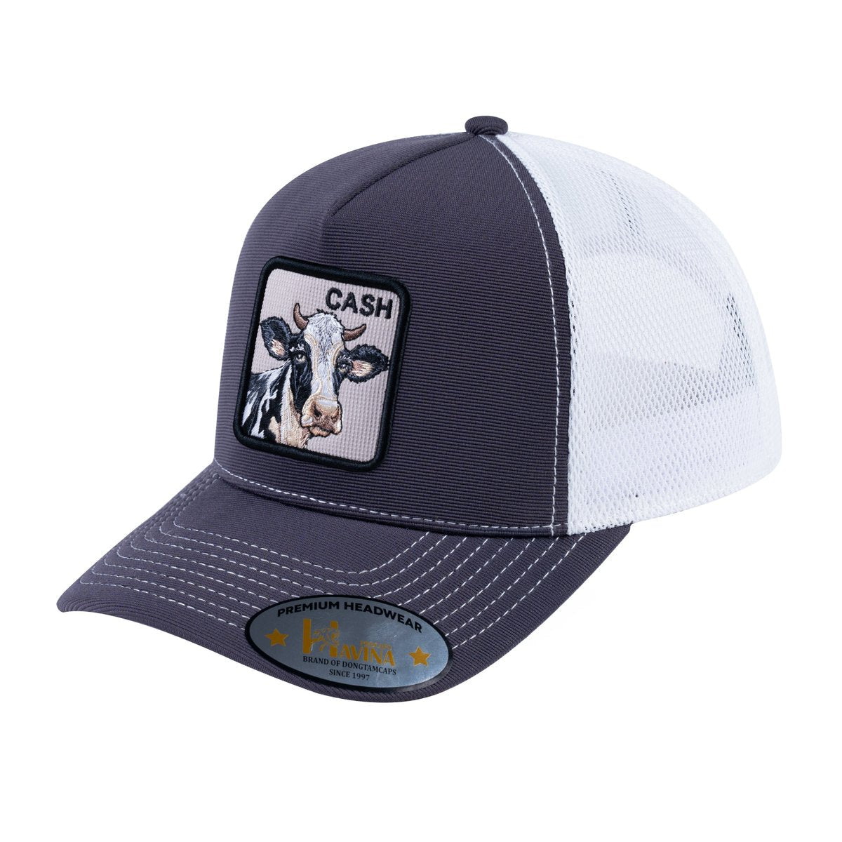 Cow V2 5-Panel Trucker Hat with Dark Grey front and White back