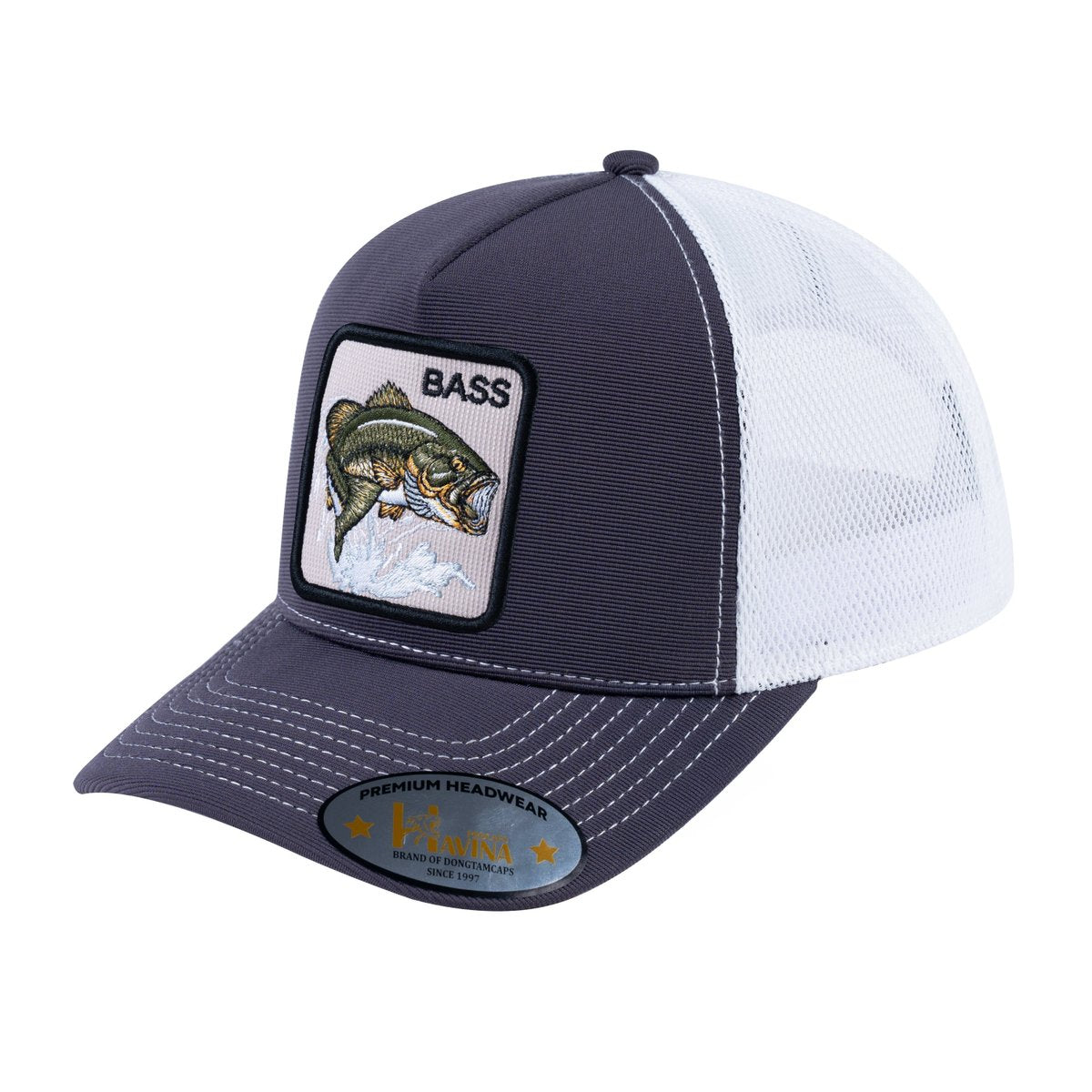 Bass V2 5-Panel Trucker Hat with Dark Grey front and White back