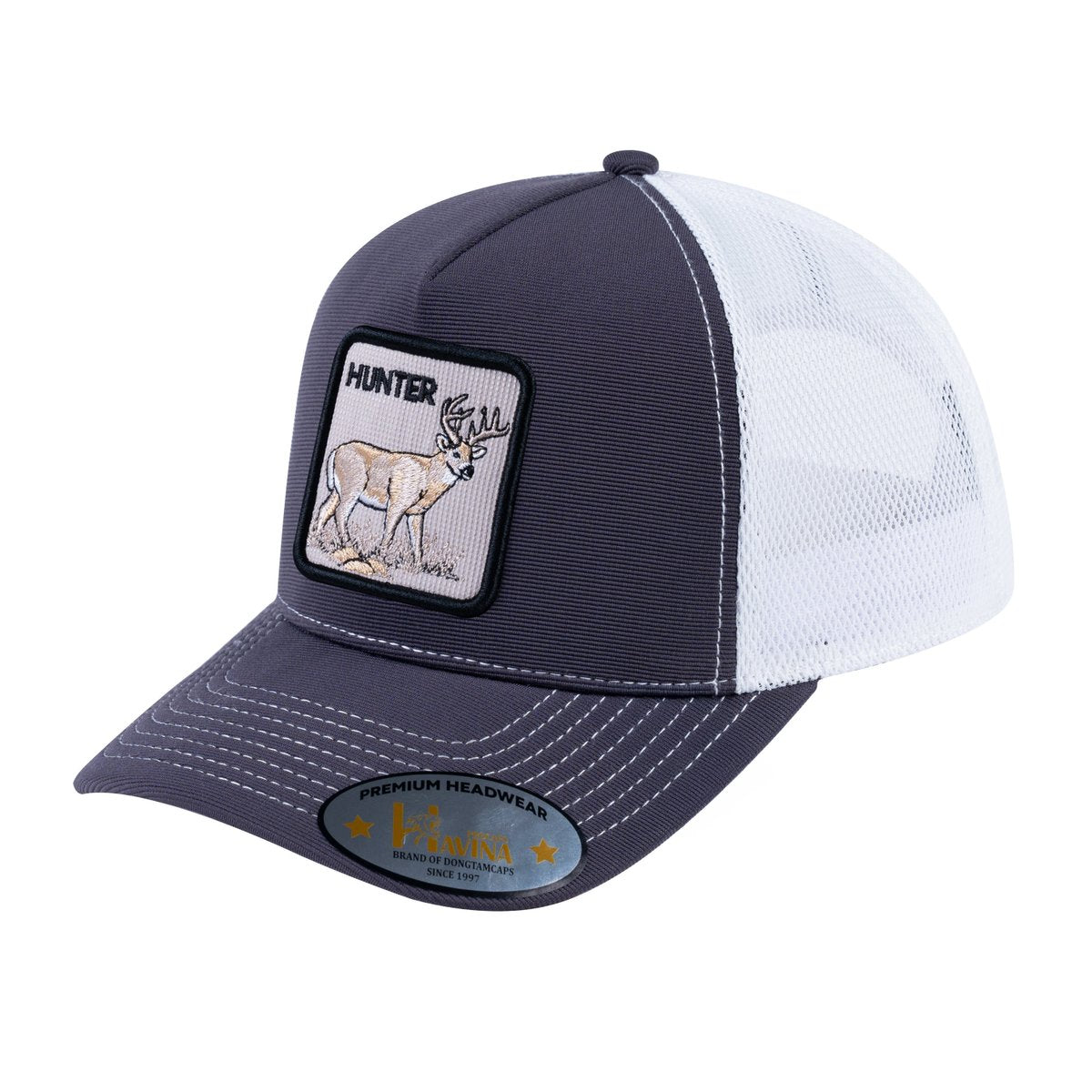 Hunter V2 5-Panel Trucker Hat with Dark Grey front and White back