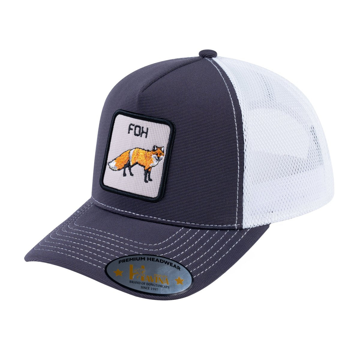 Fox V2 5-Panel Trucker Hat with Dark Grey front and White back