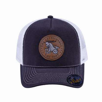 Capricorn Zodiac V2 5-Panel Trucker Hat with Dark Grey front and White back