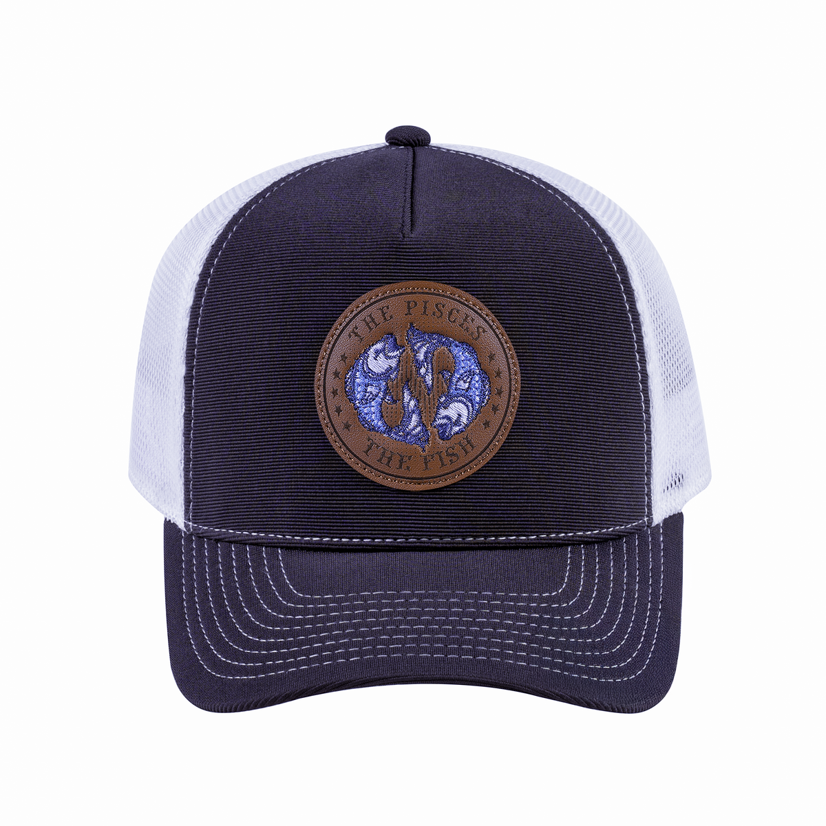 Pisces Zodiac V2 5-Panel Trucker Hat with Dark Grey front and White back