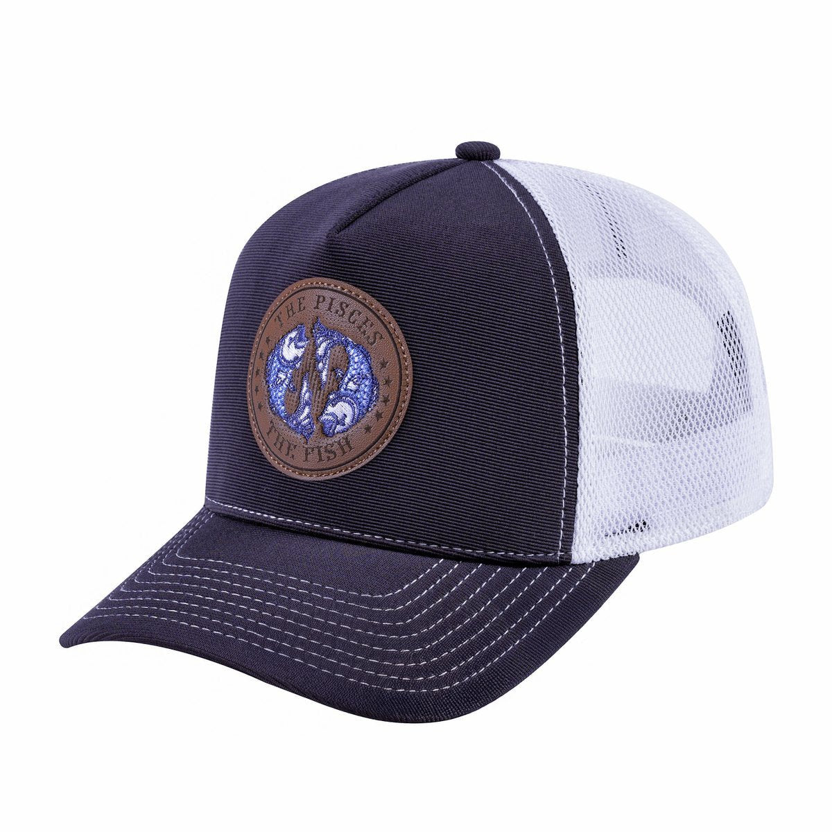 Pisces Zodiac V2 5-Panel Trucker Hat with Dark Grey front and White back