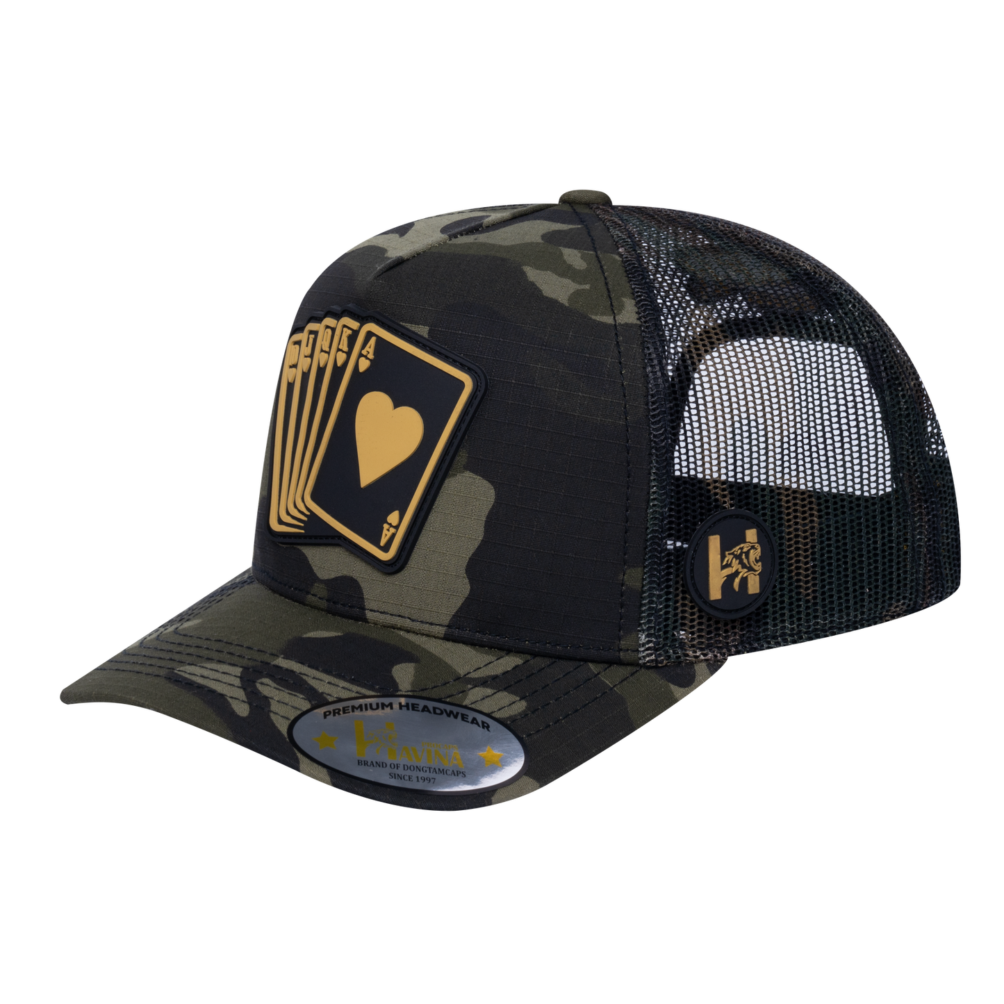 Poker 10JQKA 5-Panel Trucker Hat - Green Camo front / Green Camo back / POKER1