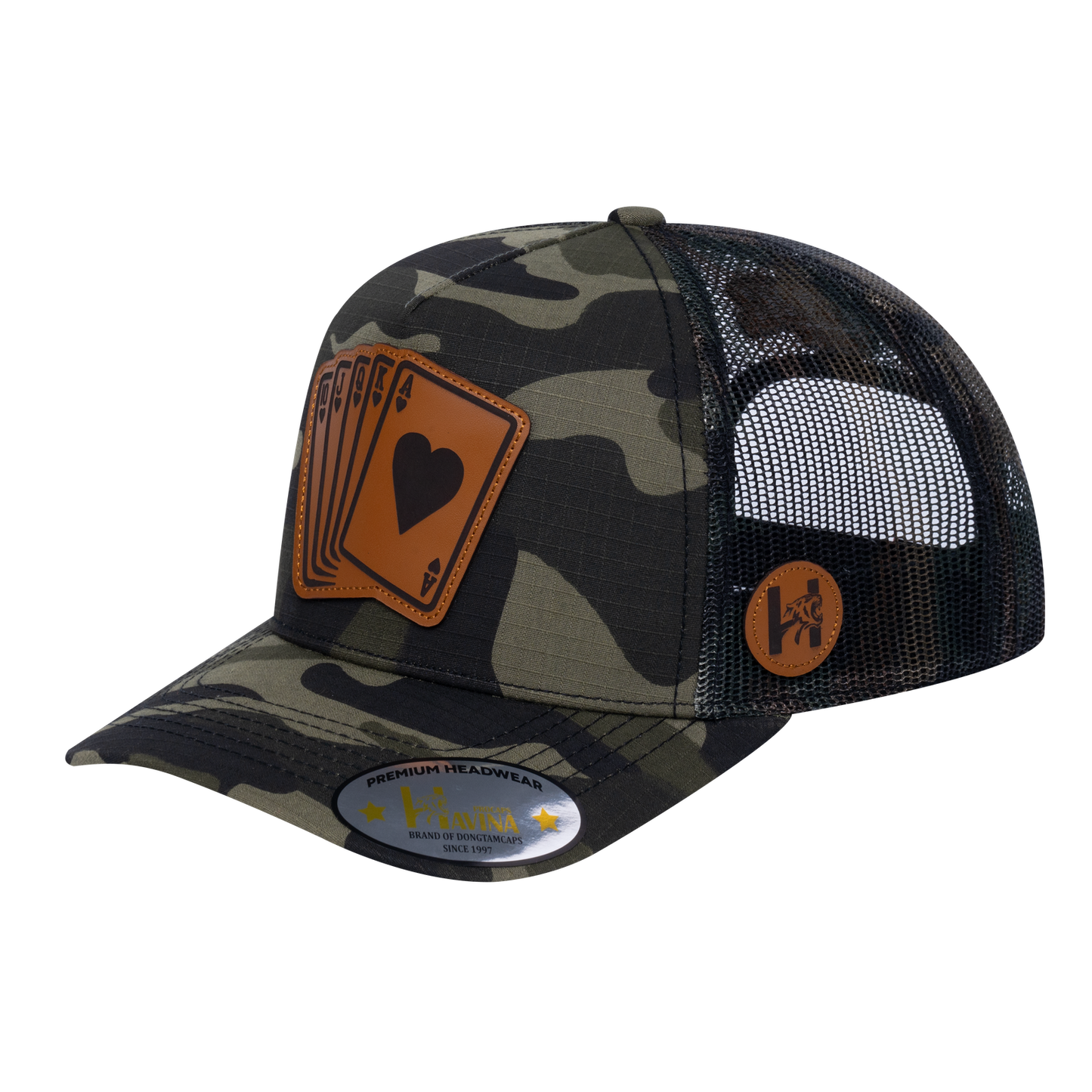 Poker 10JQKA 5-Panel Trucker Hat - Green Camo front / Green Camo back / POKER2