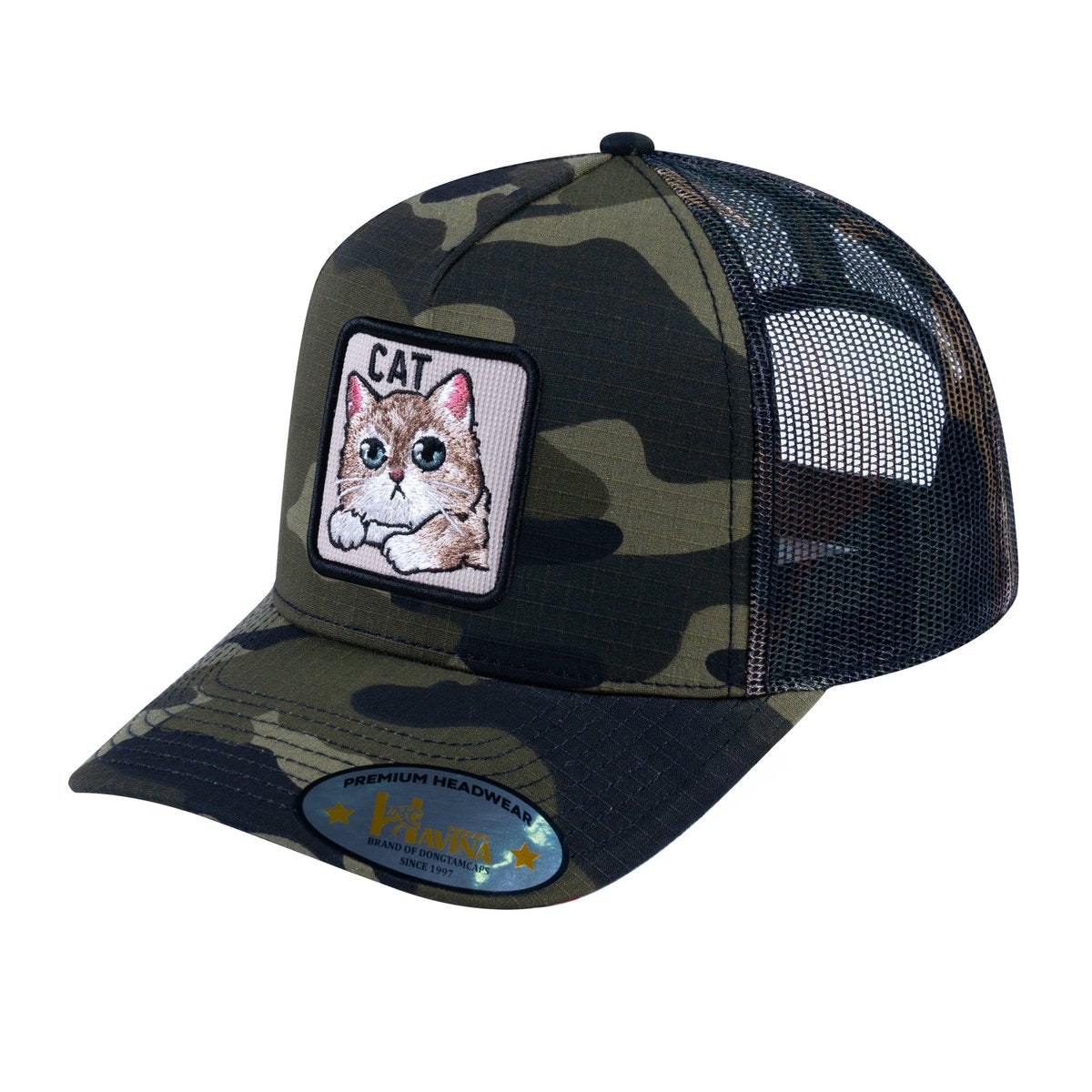 Cat V2 5-Panel Trucker Hat with Green Camo front and Green Camo back