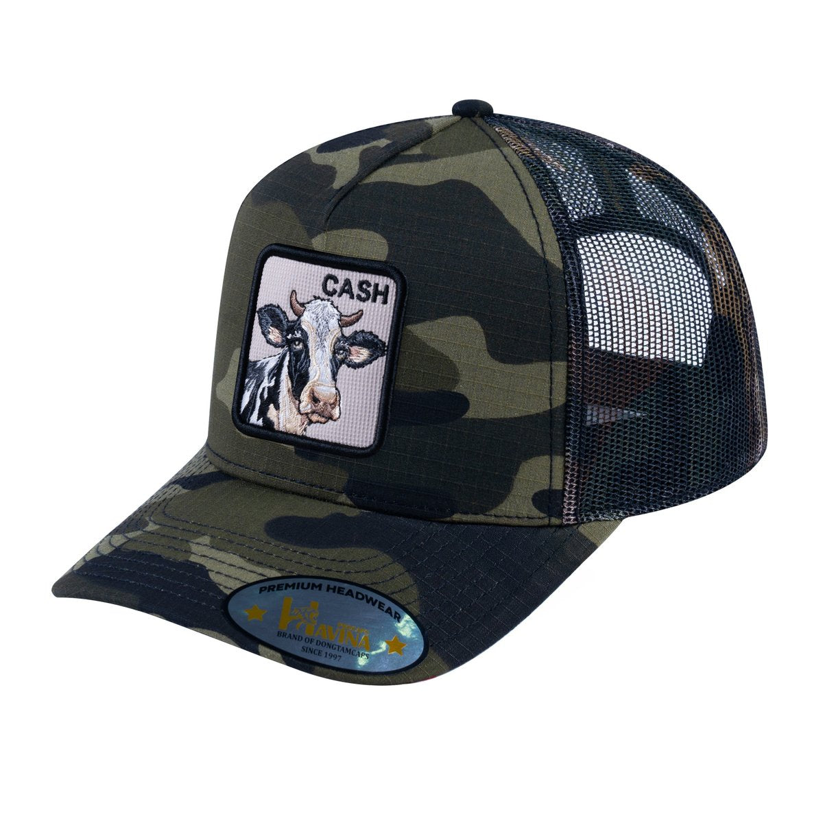 Cow V2 5-Panel Trucker Hat with Green Camo front and Green Camo back