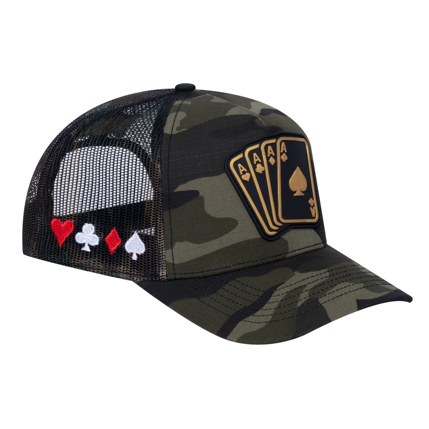 Winner Poker 10JQKA 5-Panel Trucker Hat - Green Camo front / Green Camo back / WINNER1