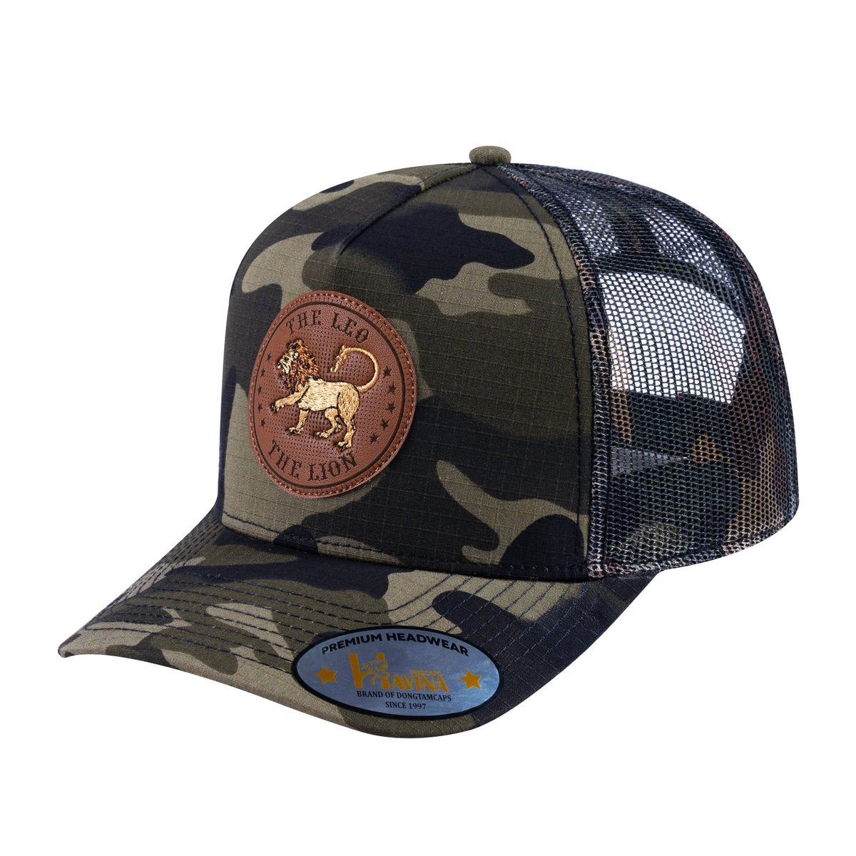 Leo Zodiac V2 5-Panel Trucker Hat with Green Camo front and Green Camo back