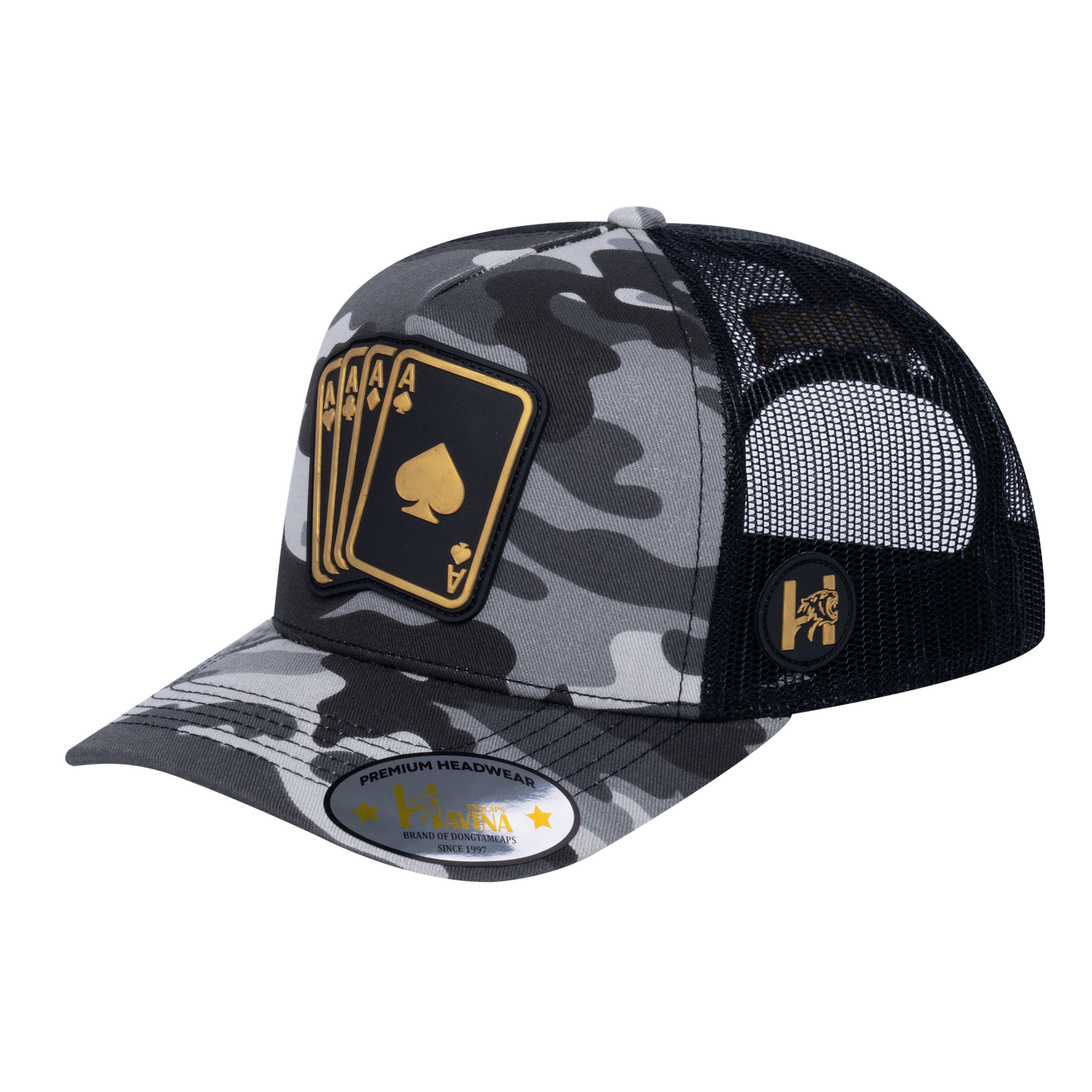 Winner Poker 10JQKA 5-Panel Trucker Hat - Grey Camo front / Black back / WINNER1